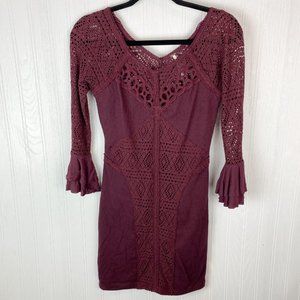 Free People City Girl Bodycon Dress Maroon crochet & lace detail size‎ XS
